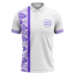 monochrome tribal fish & geometric borders patterned polo shirt for men