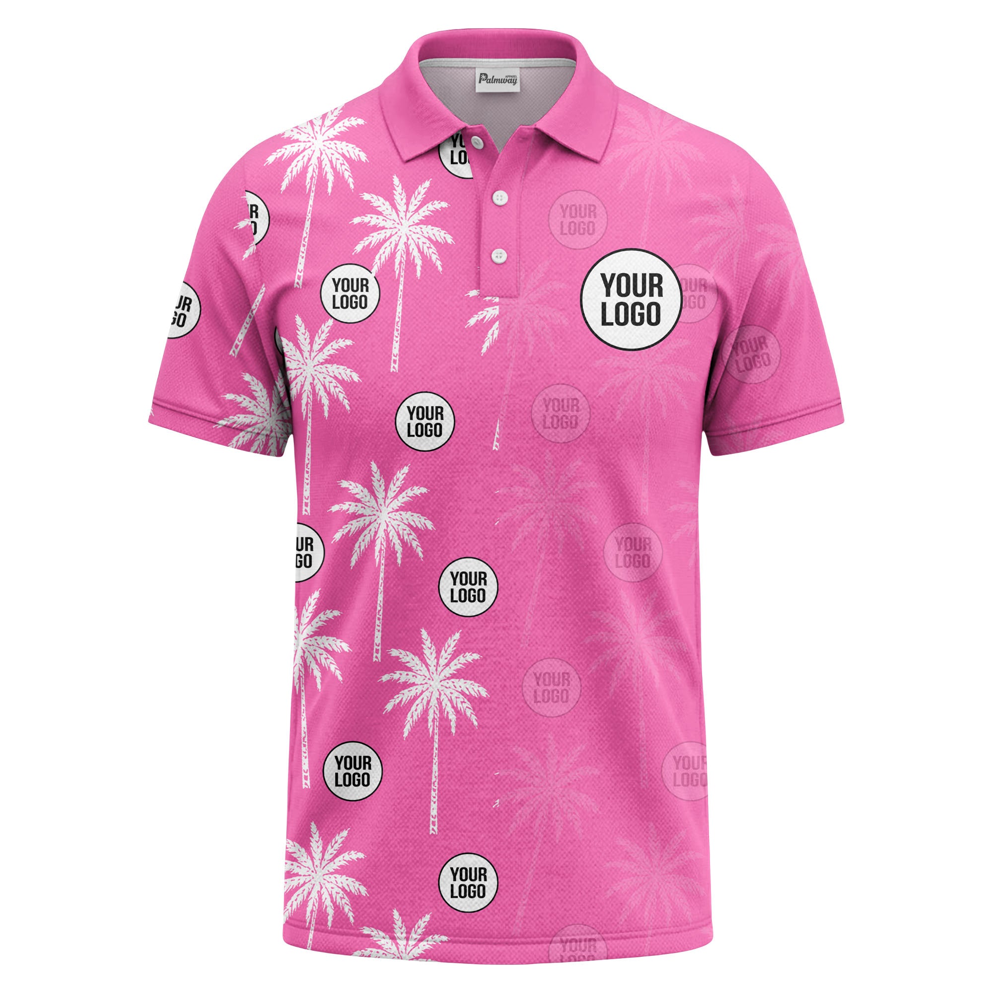 palm trees & custom logo circle repeat graphic polo shirt
