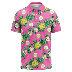 pineapple plumeria repeat pattern black polo shirt for men