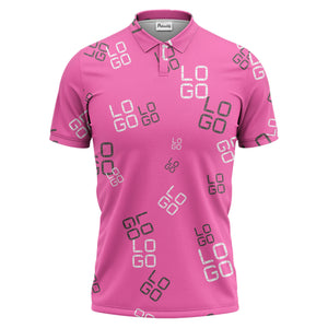pixelated logo text pattern polo shirt | modern digital all-over design