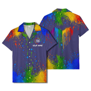 rainbow paint splatter abstract art hawaiian shirt with customizable name