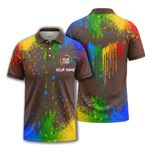 rainbow paint splatter custom logo personalized polo shirt
