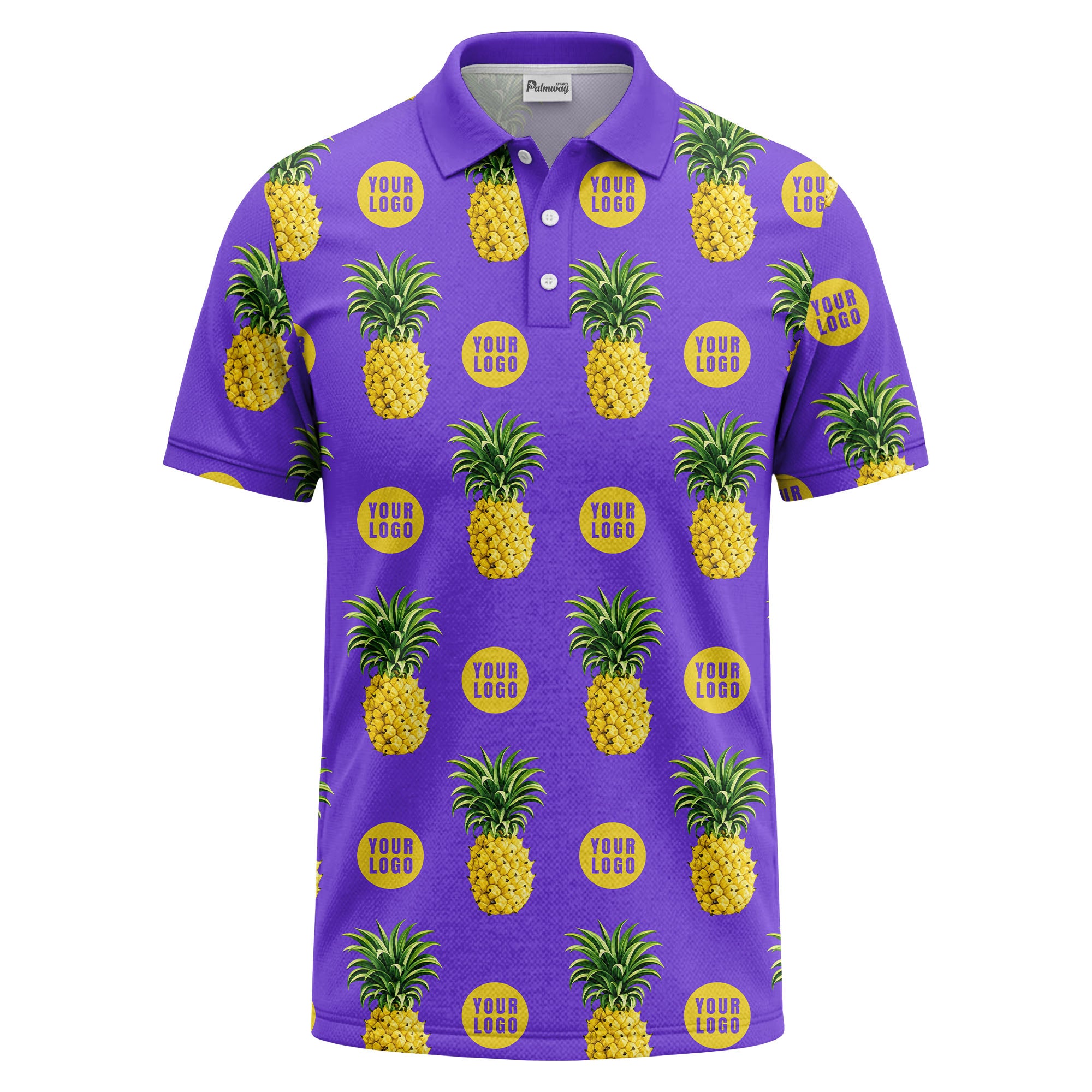 realistic pineapple repeat & custom logo black polo shirt