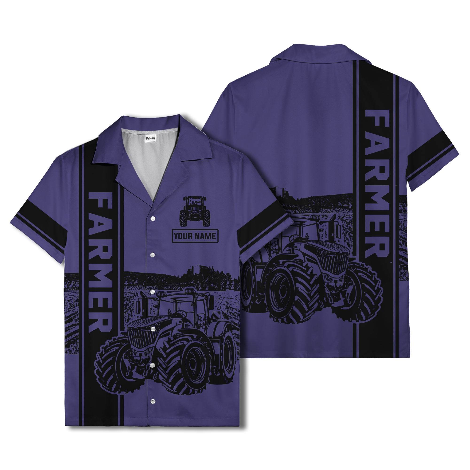 realistic tractor farm landscape farmer hawaiian shirt