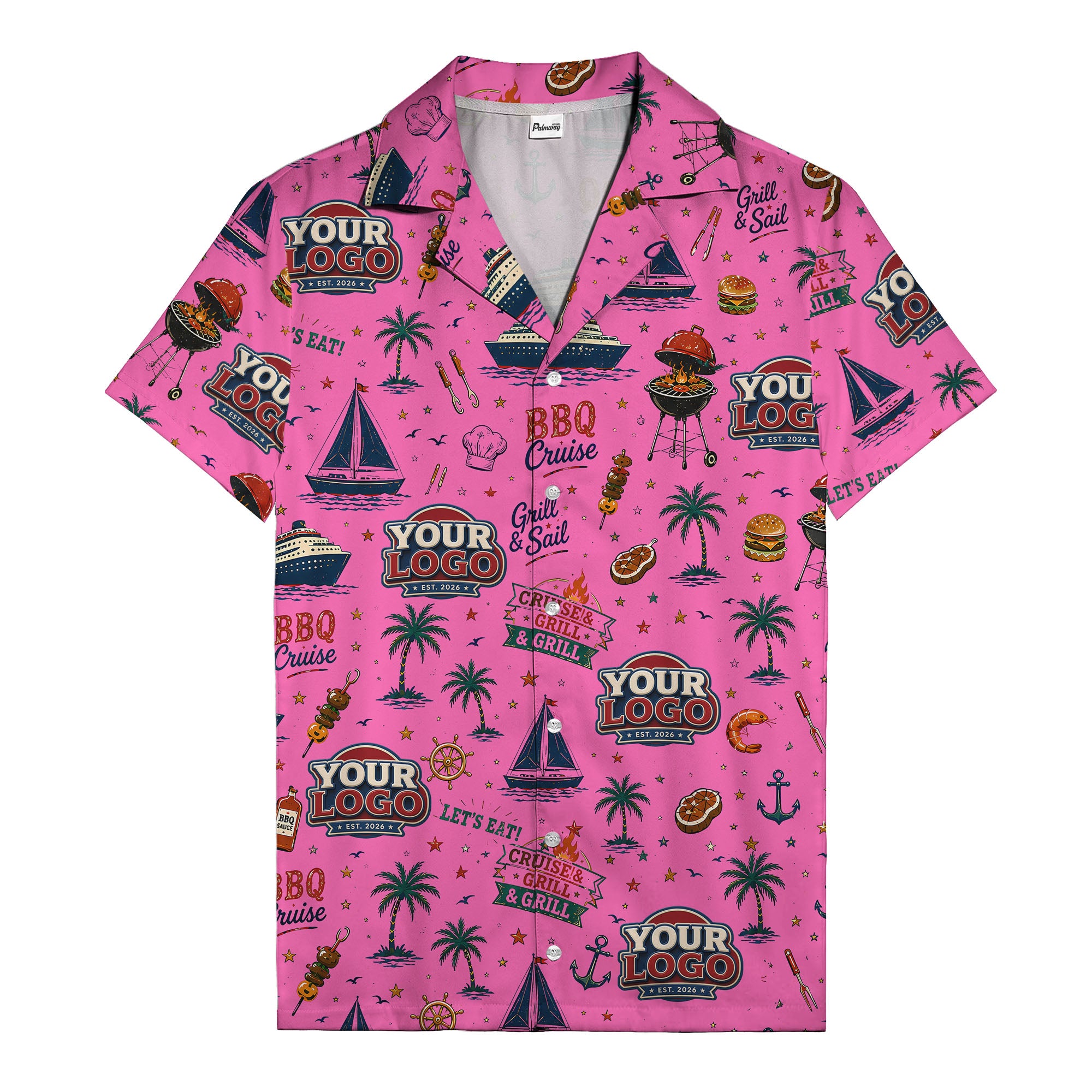 sailboats anchors ship wheels hamburger shrimp steak grill tools hawaiian shirt for men