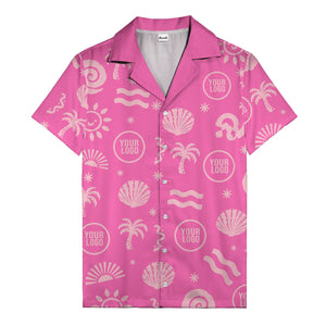 silver palm trees seashells sun waves vintage cartoon hawaiian shirt