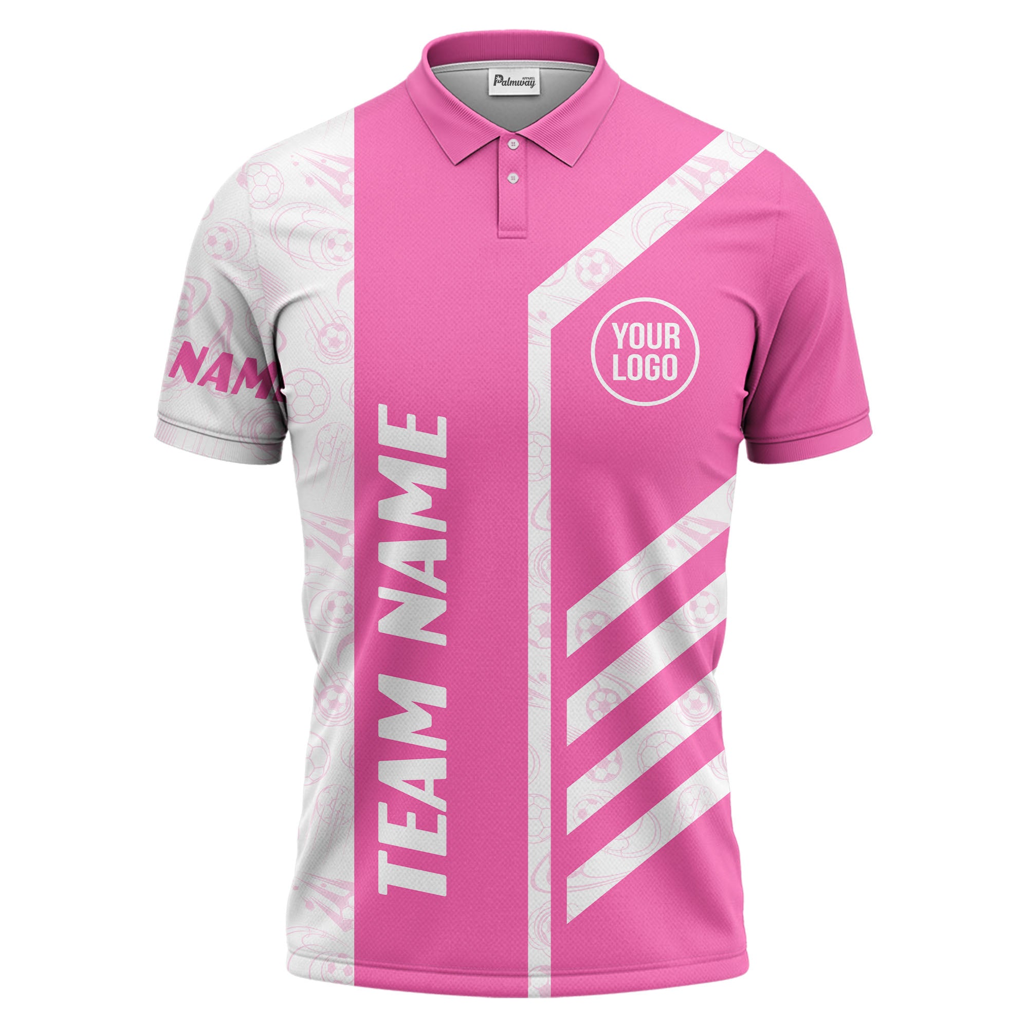 soccer balls diagonal stripes custom logo sporty polo shirt