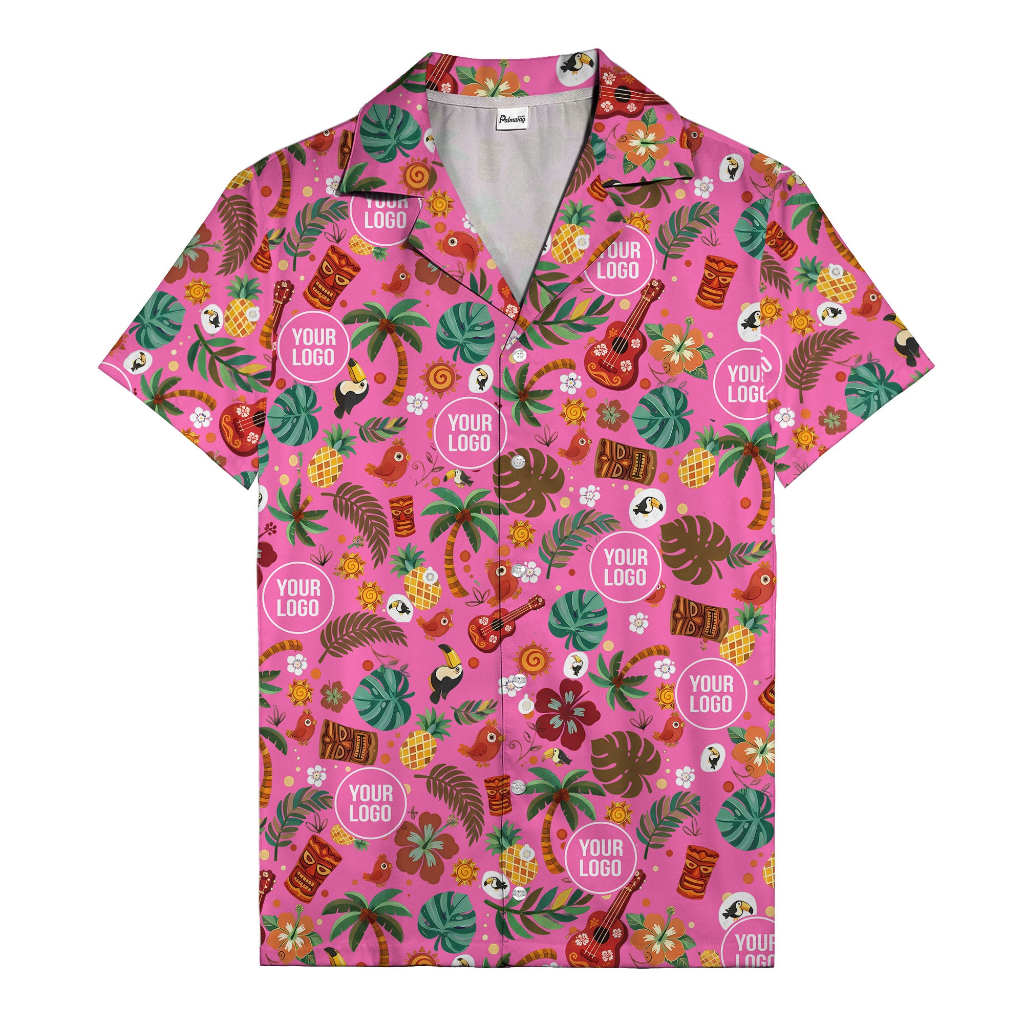 tiki masks & pineapples watercolor hawaiian shirt with toucans & ukuleles
