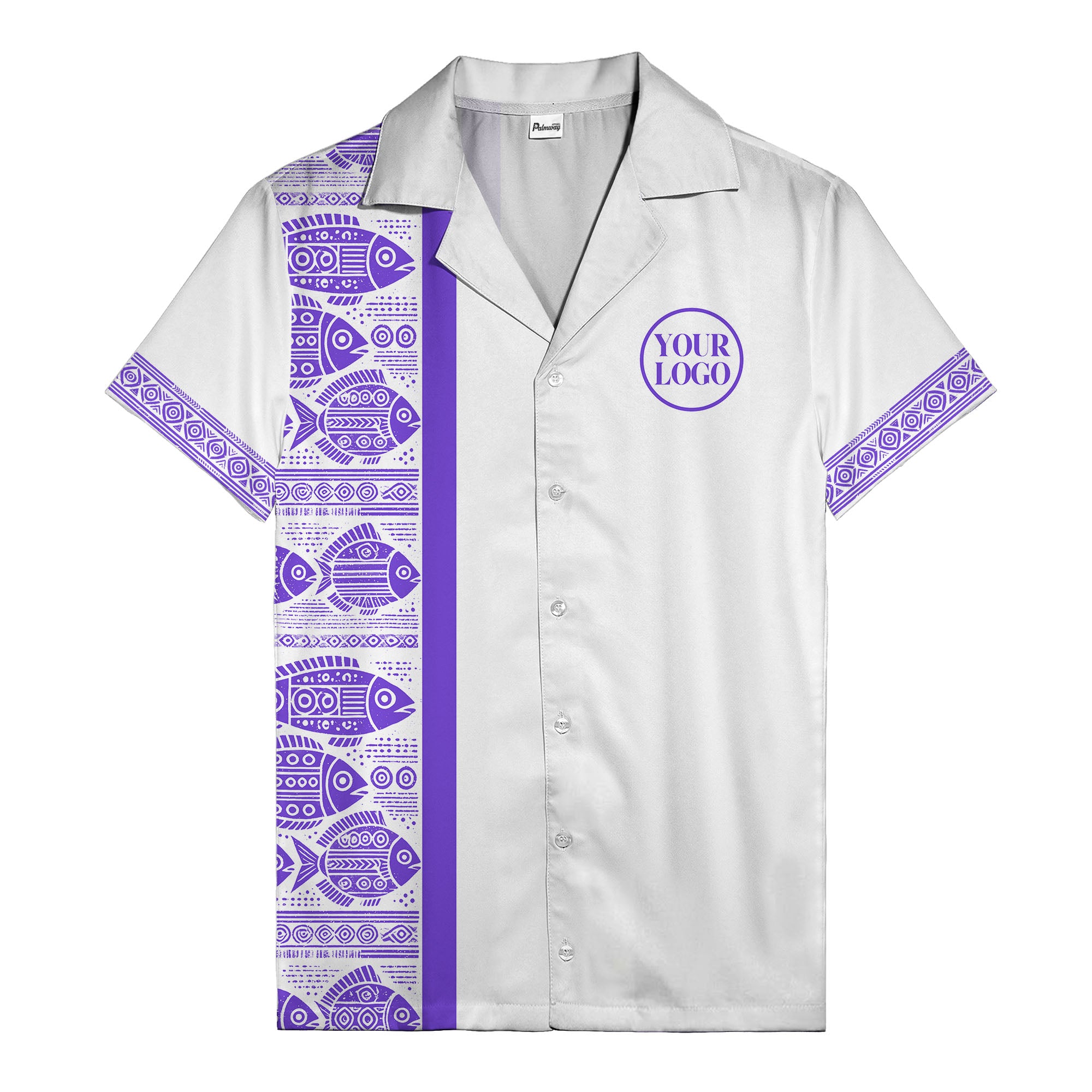 tribal fish & geometric border black white hawaiian shirt for men