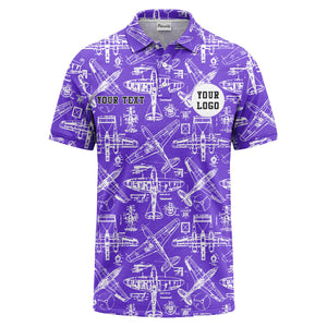 vintage airplane blueprint sketches propeller wings polo shirt for men
