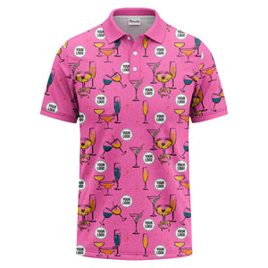 vintage illustrated martini & champagne glasses repeat polo shirt for men