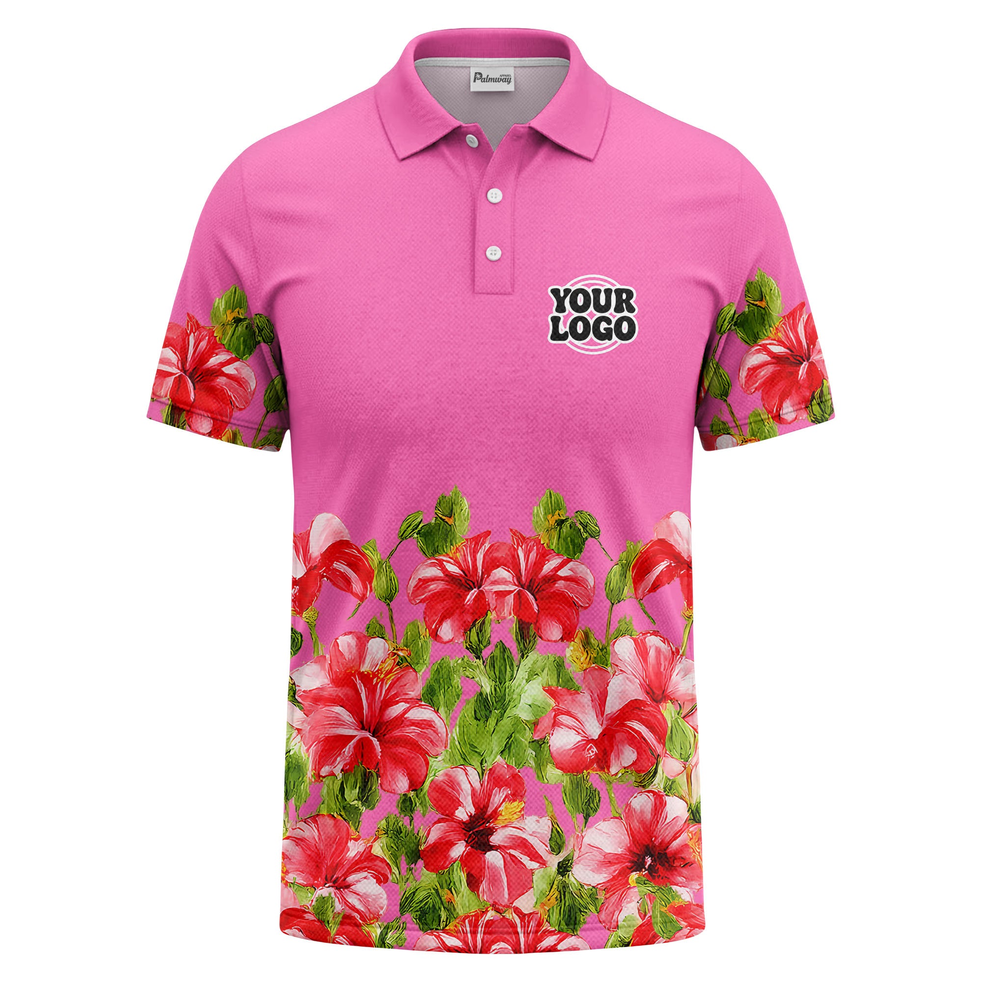 watercolor hibiscus & emerald leaf tropical polo shirt for men