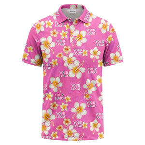 watercolor hibiscus & plumeria black aloha polo shirt for men