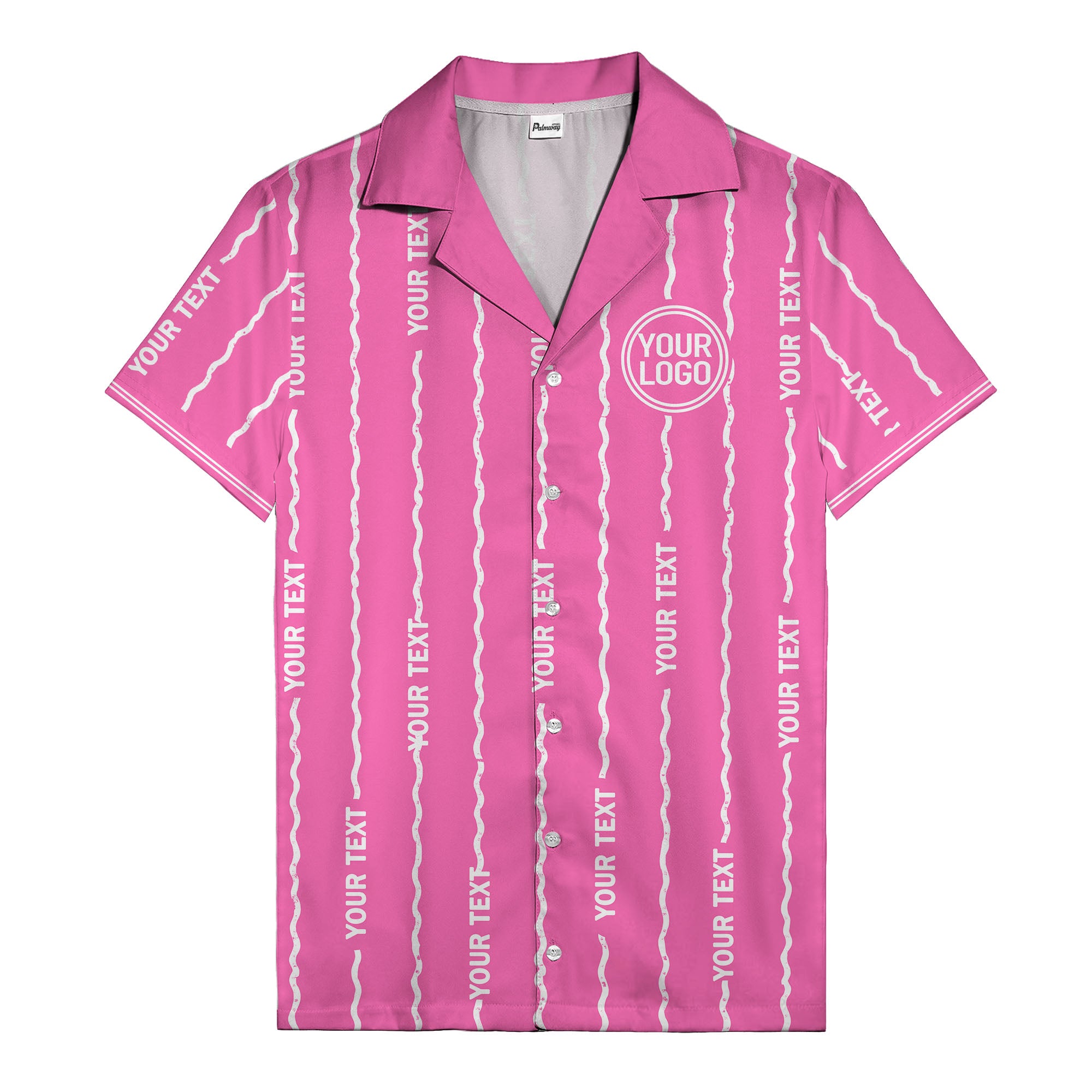 wavy line personalized hawaiian shirt with custom text & logo