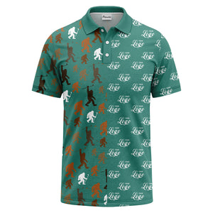 bigfoot golfers silhouette club pattern black polo shirt for men