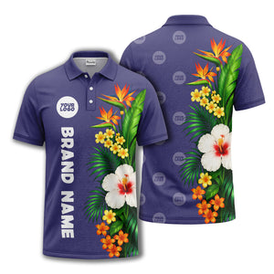 bird of paradise & hibiscus floral polo shirt for men