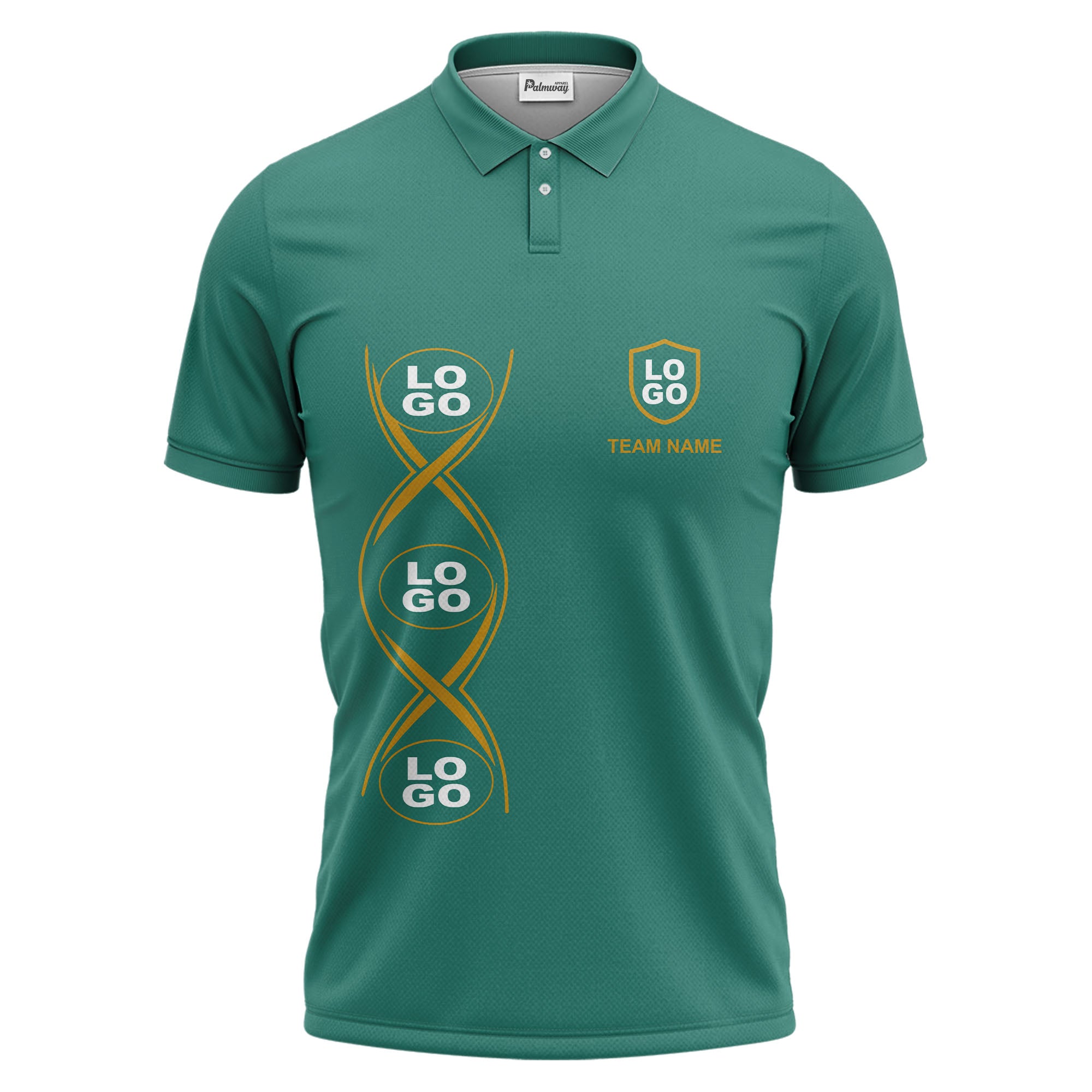 black gold infinity spiral shield team name graphic polo shirt for men