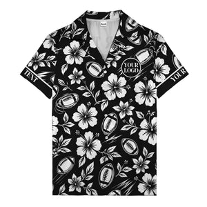 black hibiscus flowers & football silhouettes hawaiian shirt for men