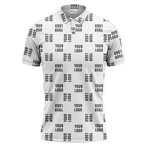 black repeat custom logo text pattern polo shirt for men