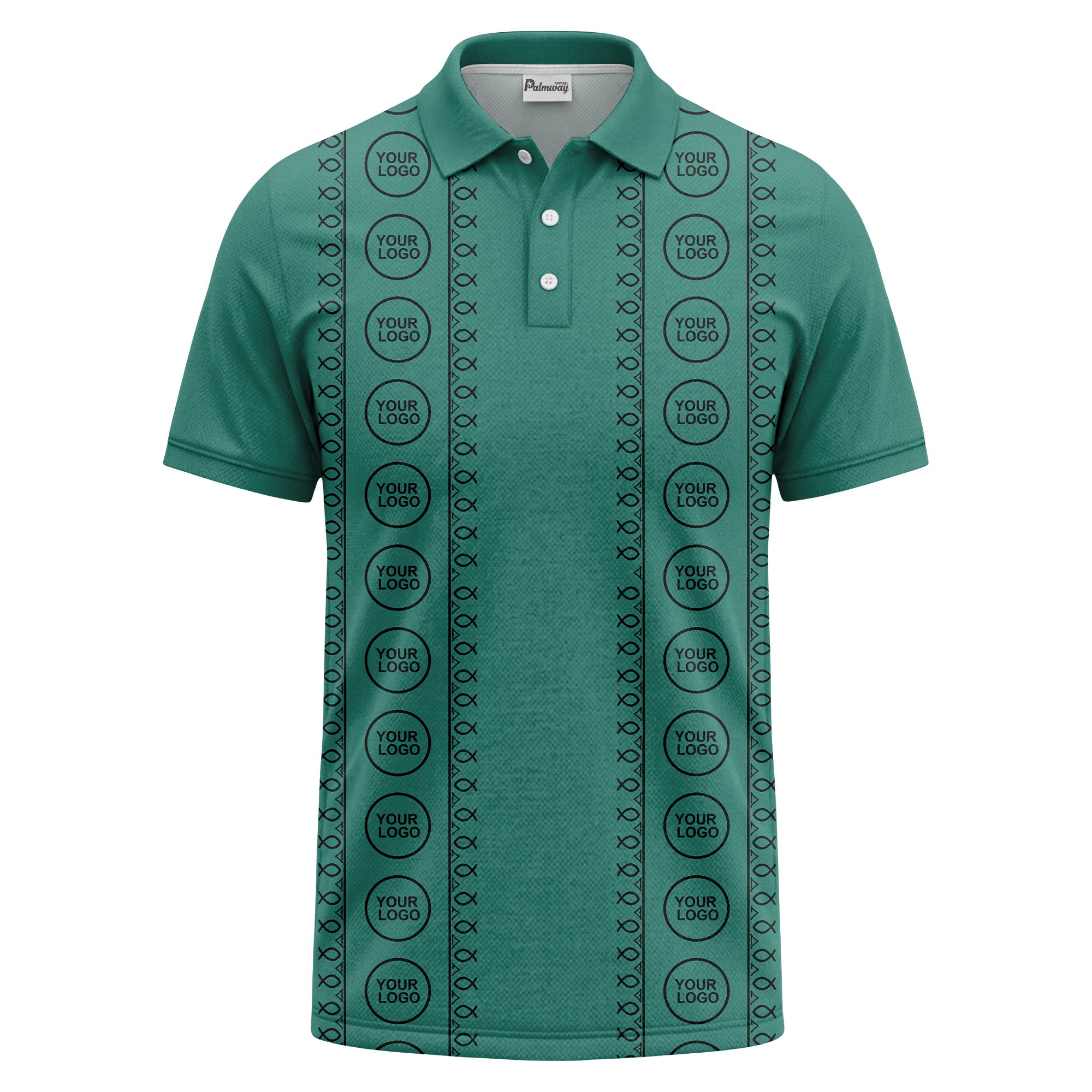 black white fish symbol repeat pattern golf polo shirt