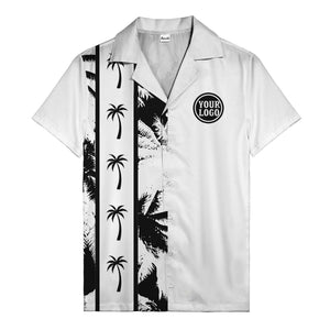 black white palm trees & vertical stripes graphic hawaiian shirt for men