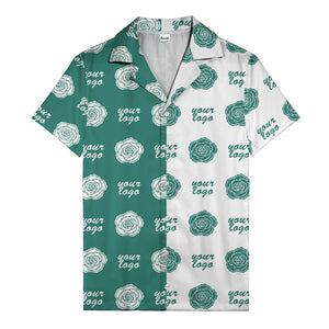 black white rose & custom logo repeat graphic hawaiian shirt