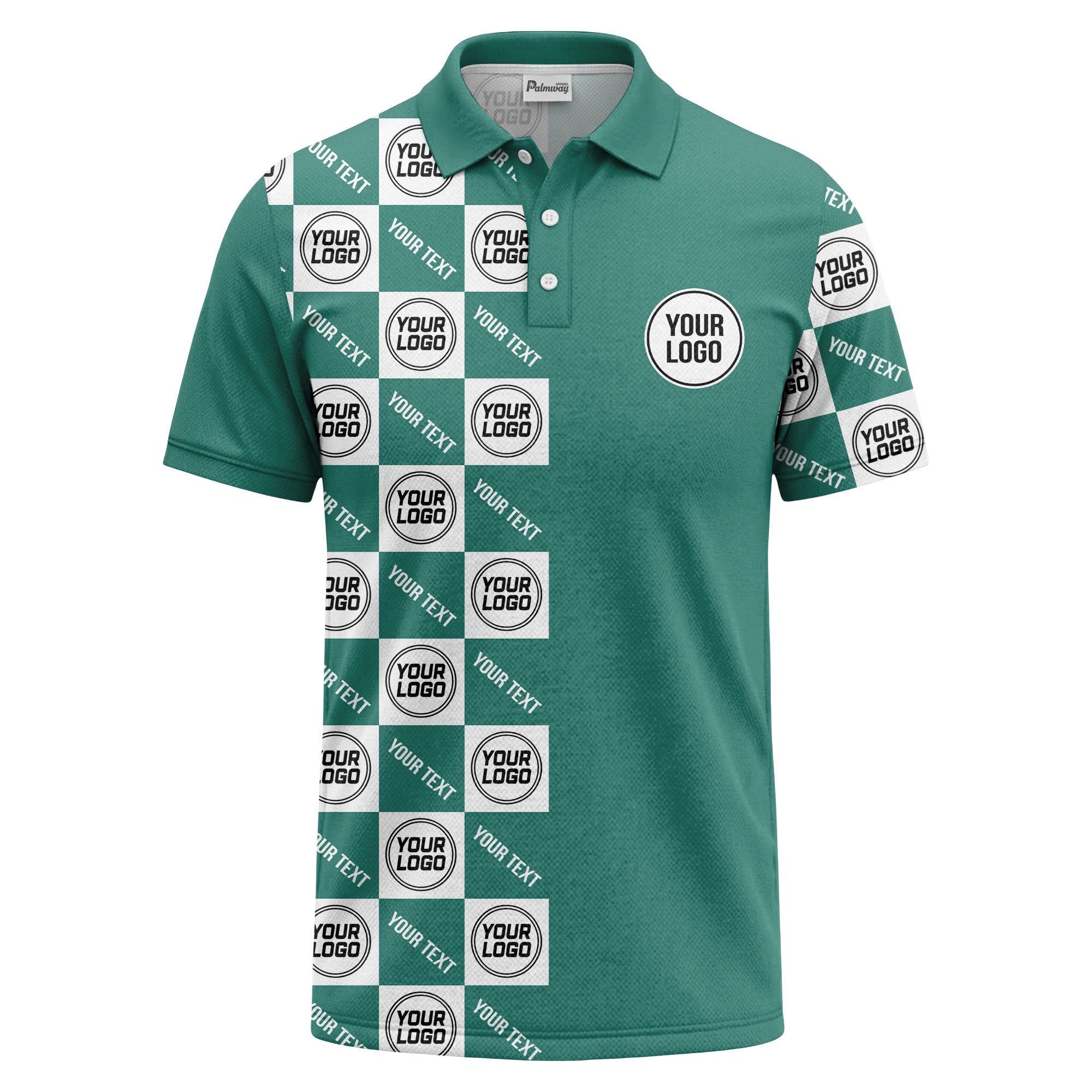 checkerboard repeat logo text black white customizable polo shirt