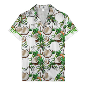 coconut palms & ice cubes on black beach photo hawaiian shirt for men