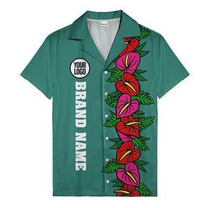 coral anthurium blooms & emerald leaf stripes hawaiian shirt for men
