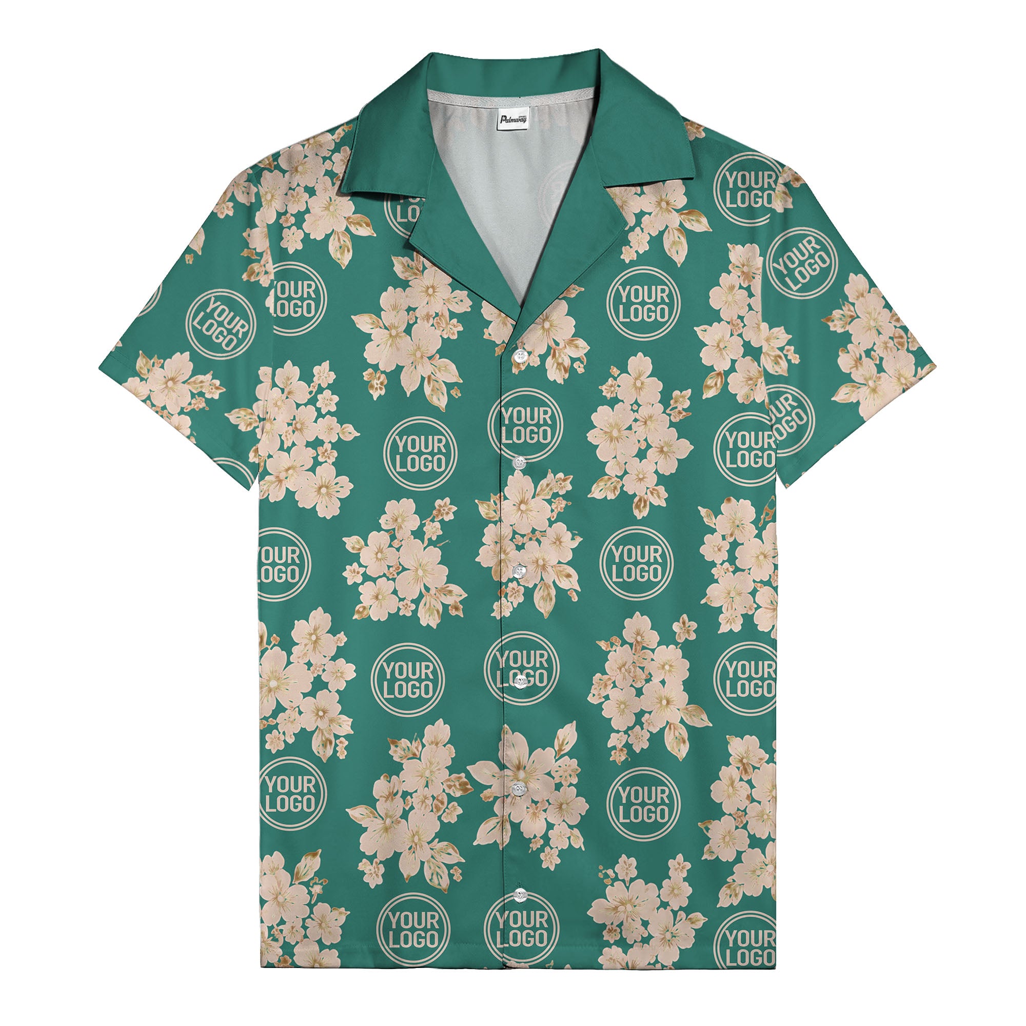 cream floral bouquets & gold circular logos watercolor hawaiian shirt