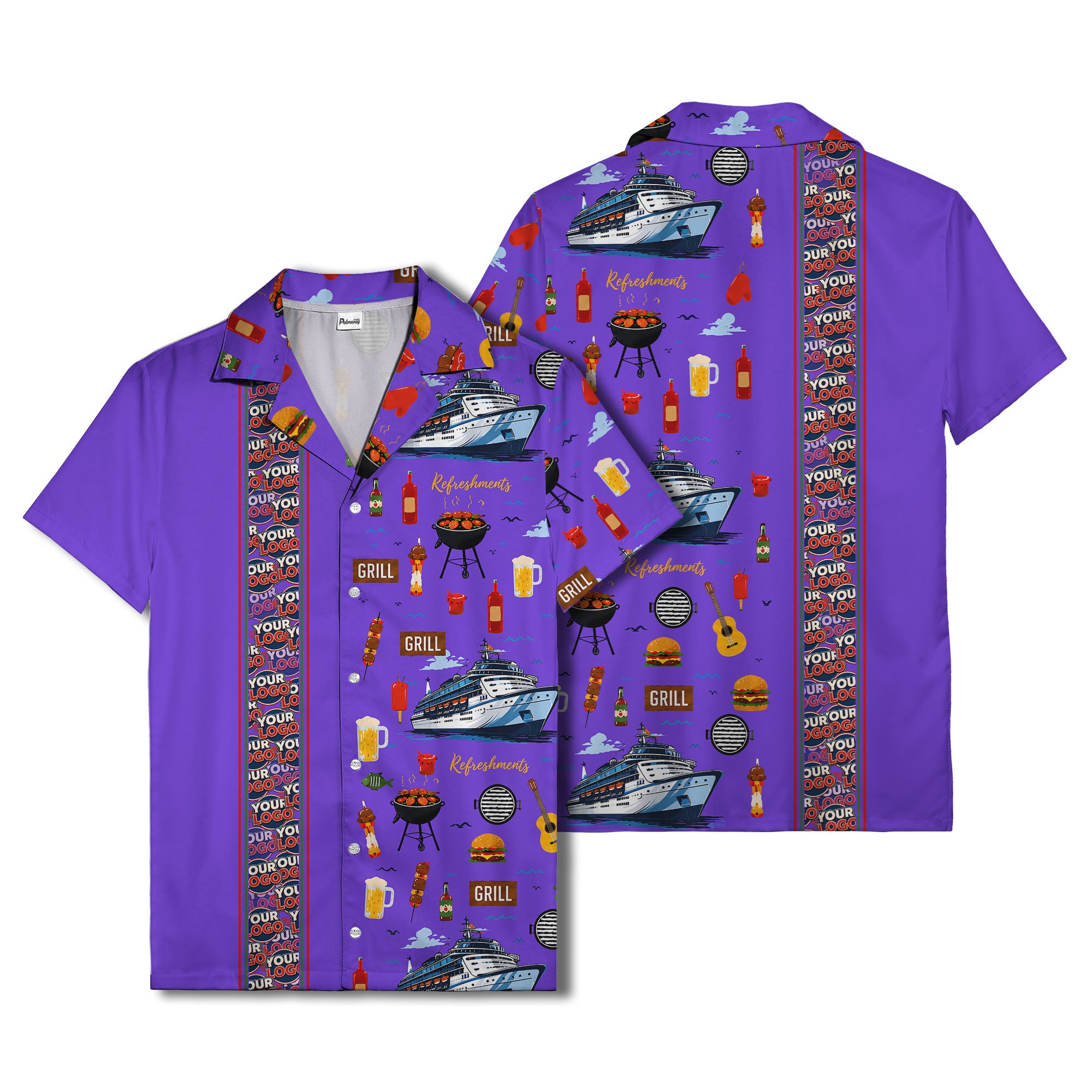cruise ship grill & refreshments fun cartoon hawaiian shirt for men