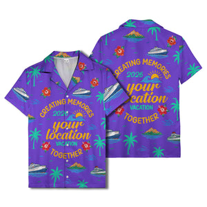 cruise ship & palm fronds watercolor vacation memories hawaiian shirt