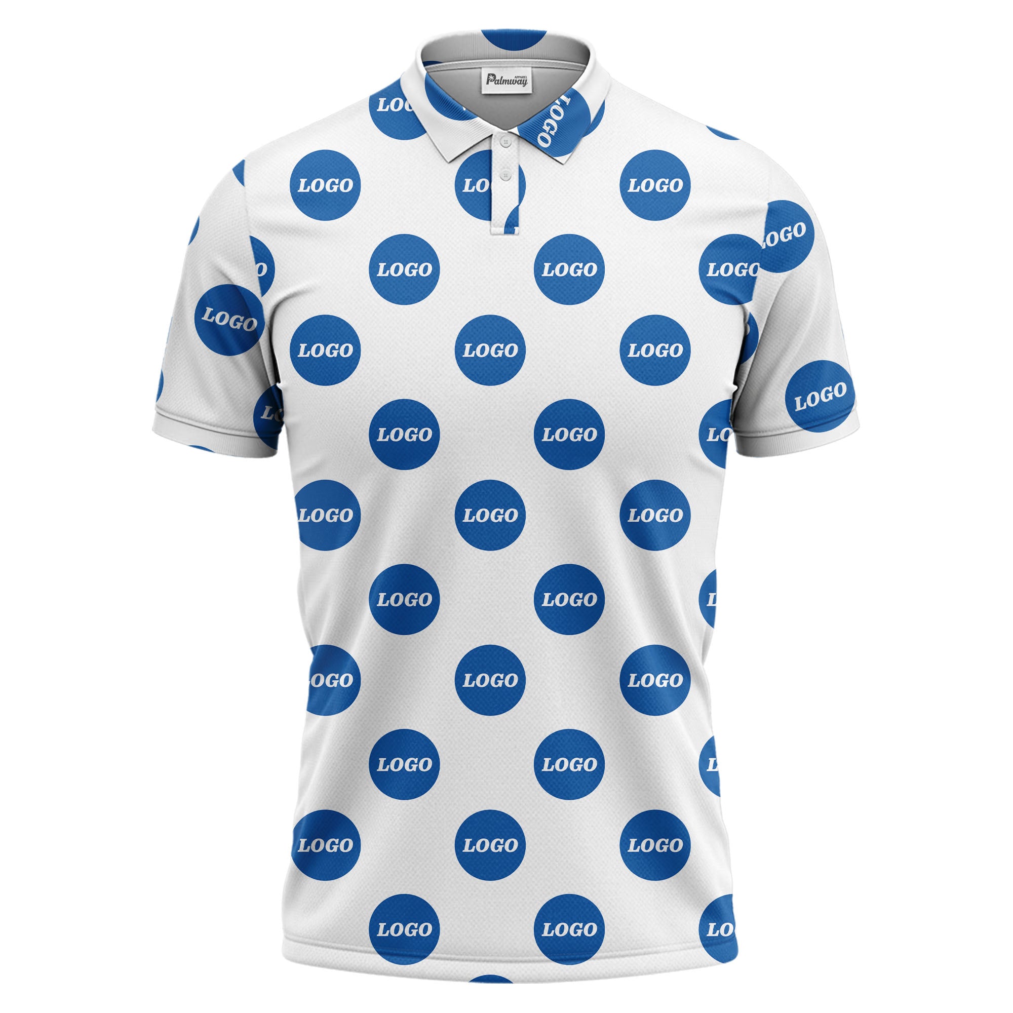 custom color logo polo shirt | bold branded repeating pattern
