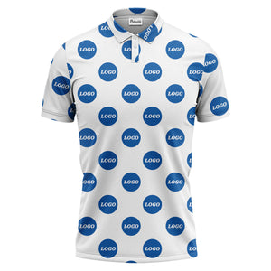 custom color logo polo shirt | bold branded repeating pattern