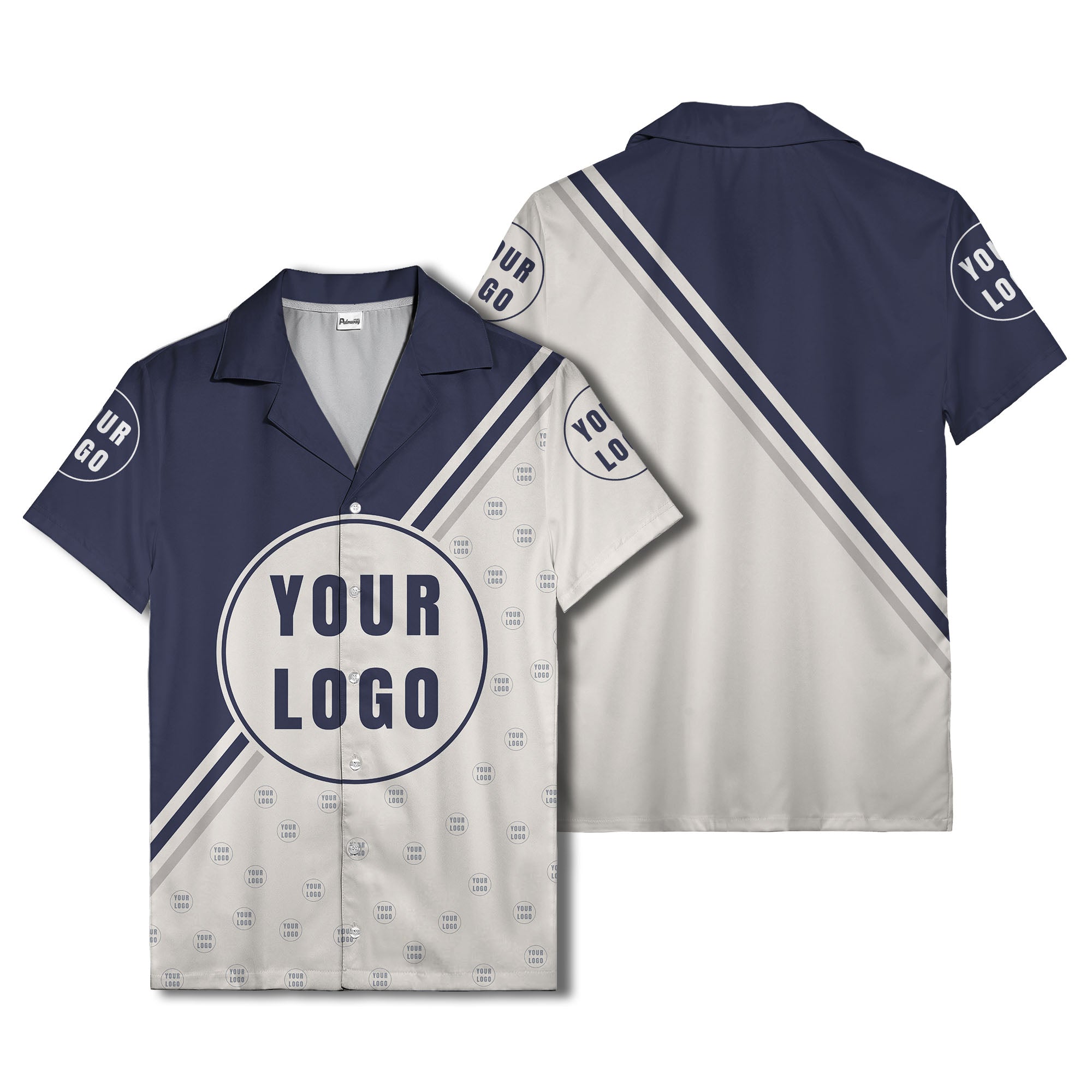 custom logo circles & diagonal stripes minimalist hawaiian shirt for men
