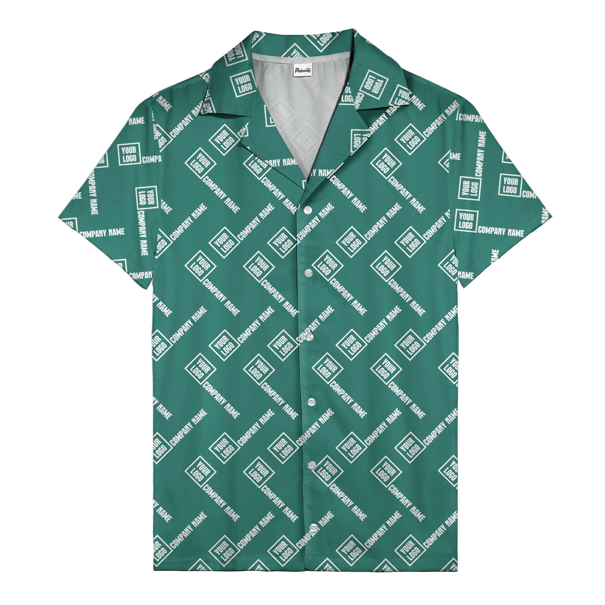 custom logo & company name repeat black hawaiian shirt for men