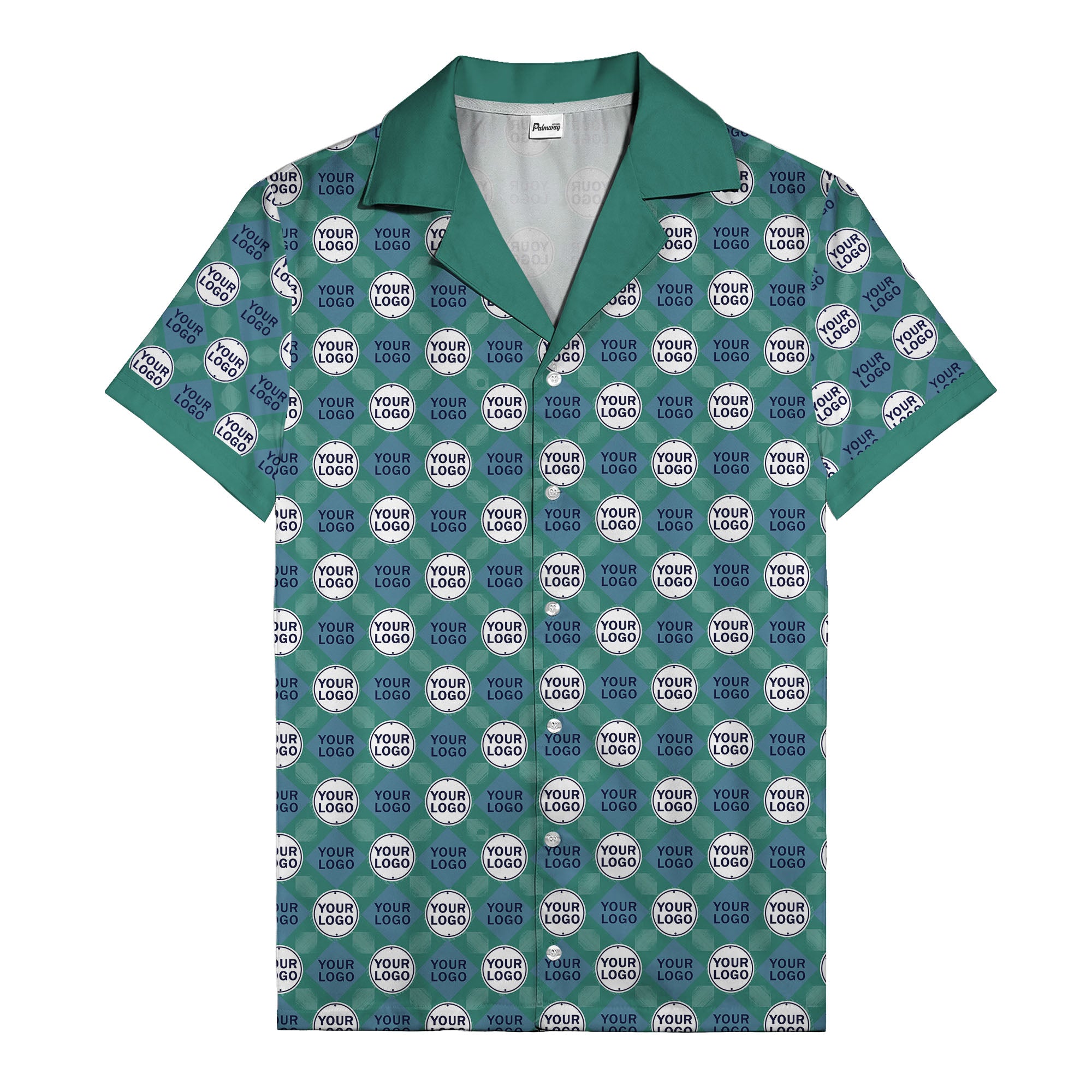 custom logo diamond grid pattern hawaiian shirt for men