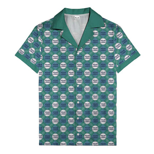 custom logo diamond grid pattern hawaiian shirt for men