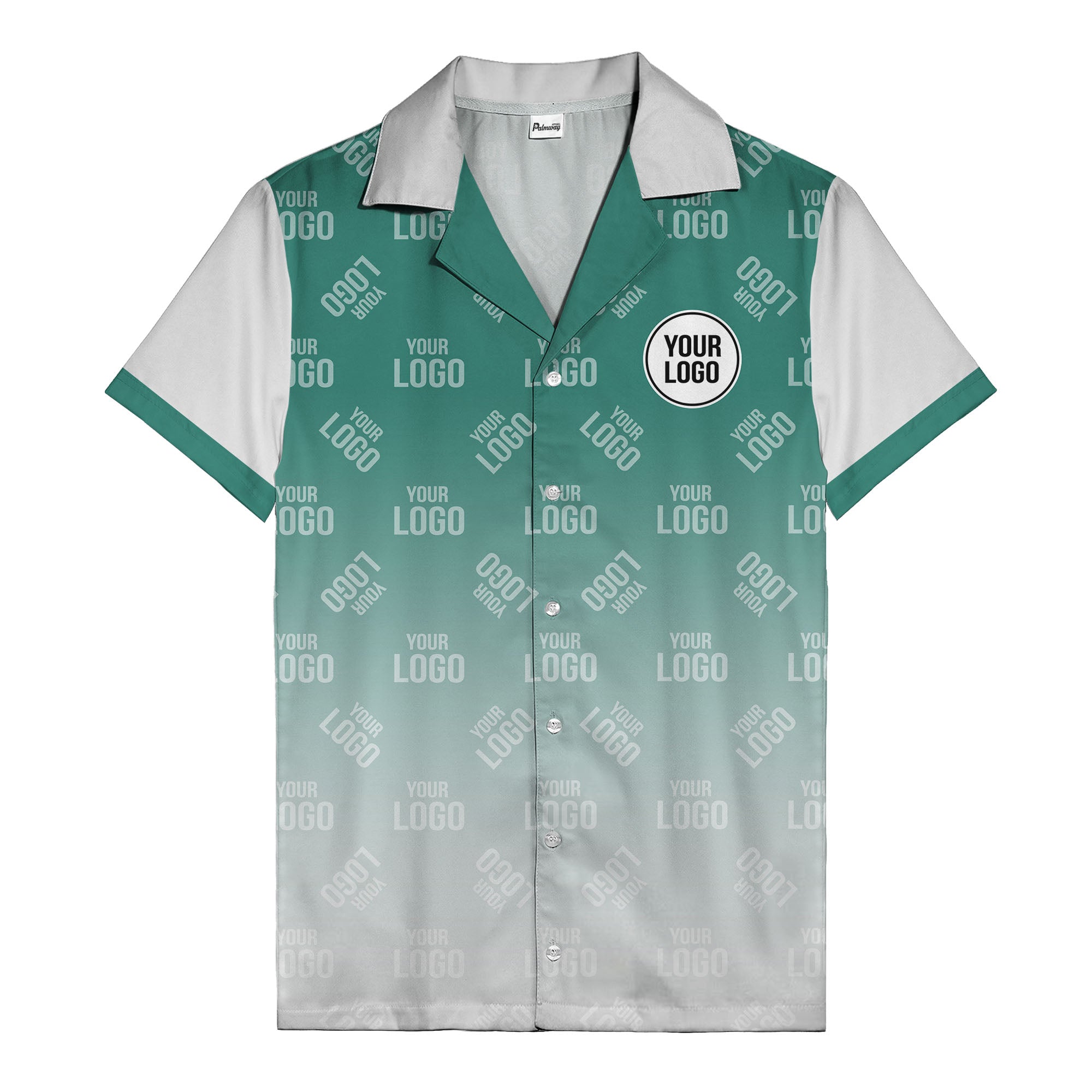 custom logo gradient fade black to white hawaiian shirt