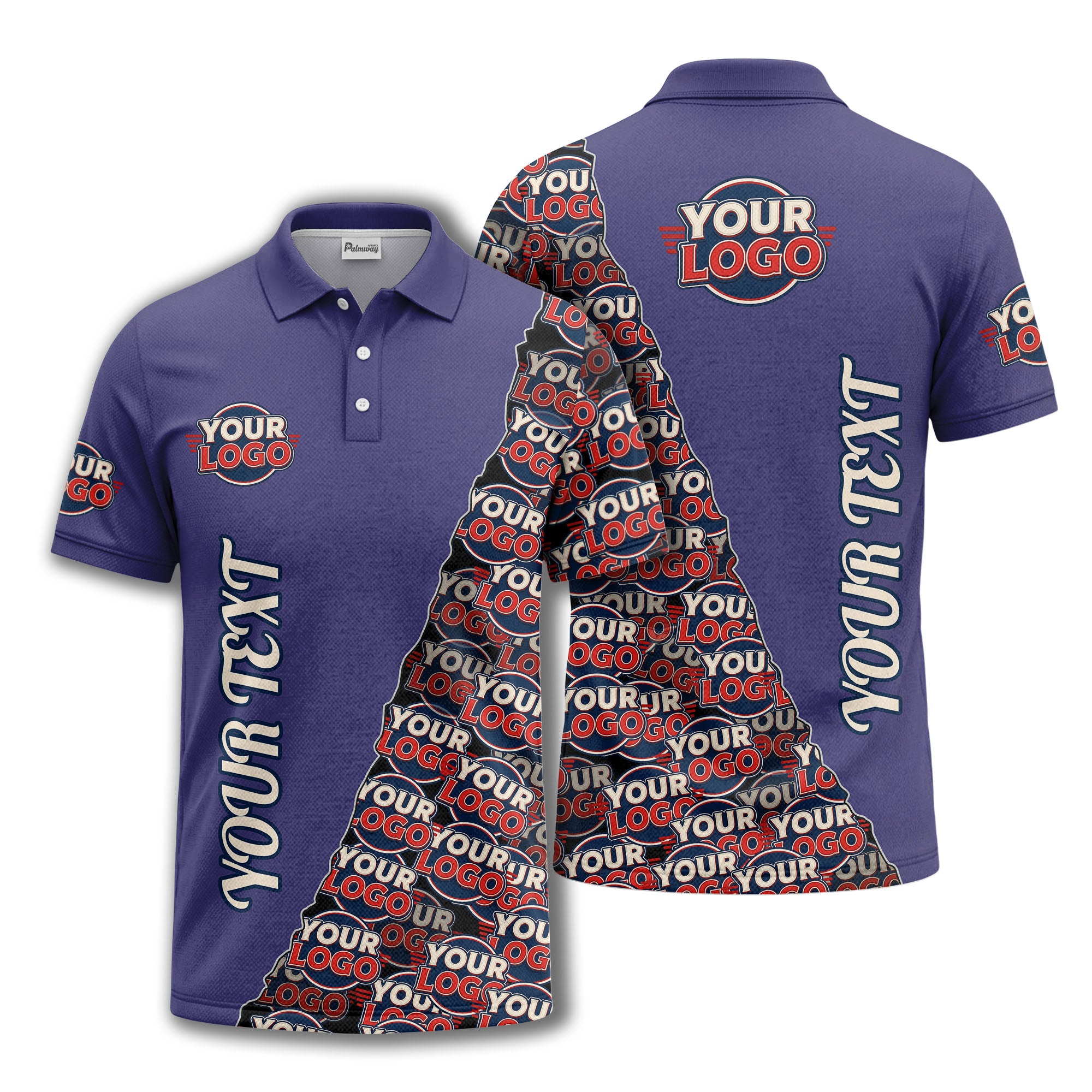 custom logo repeat vertical text pattern personalized polo shirt