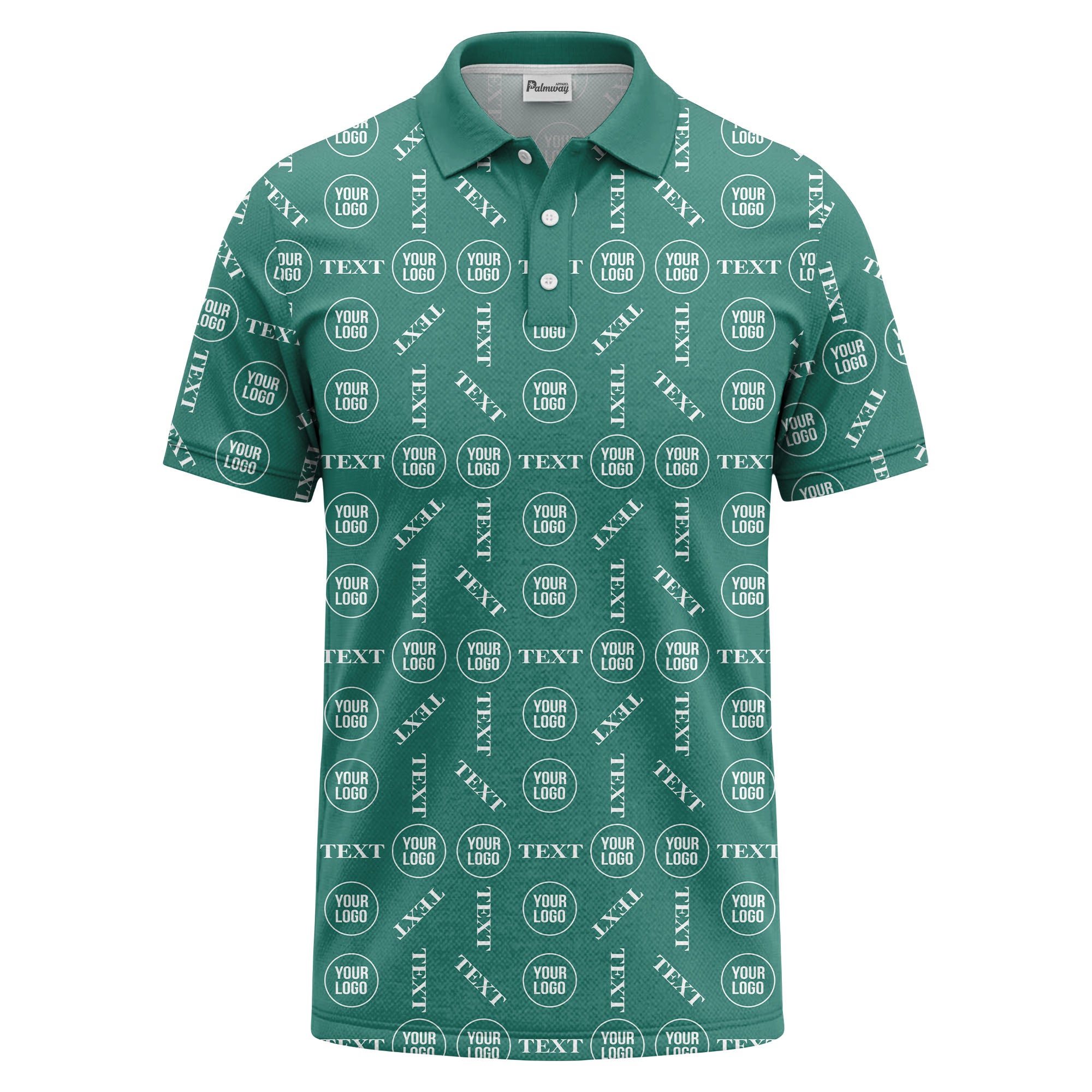 custom logo & text repeat all over print polo shirt
