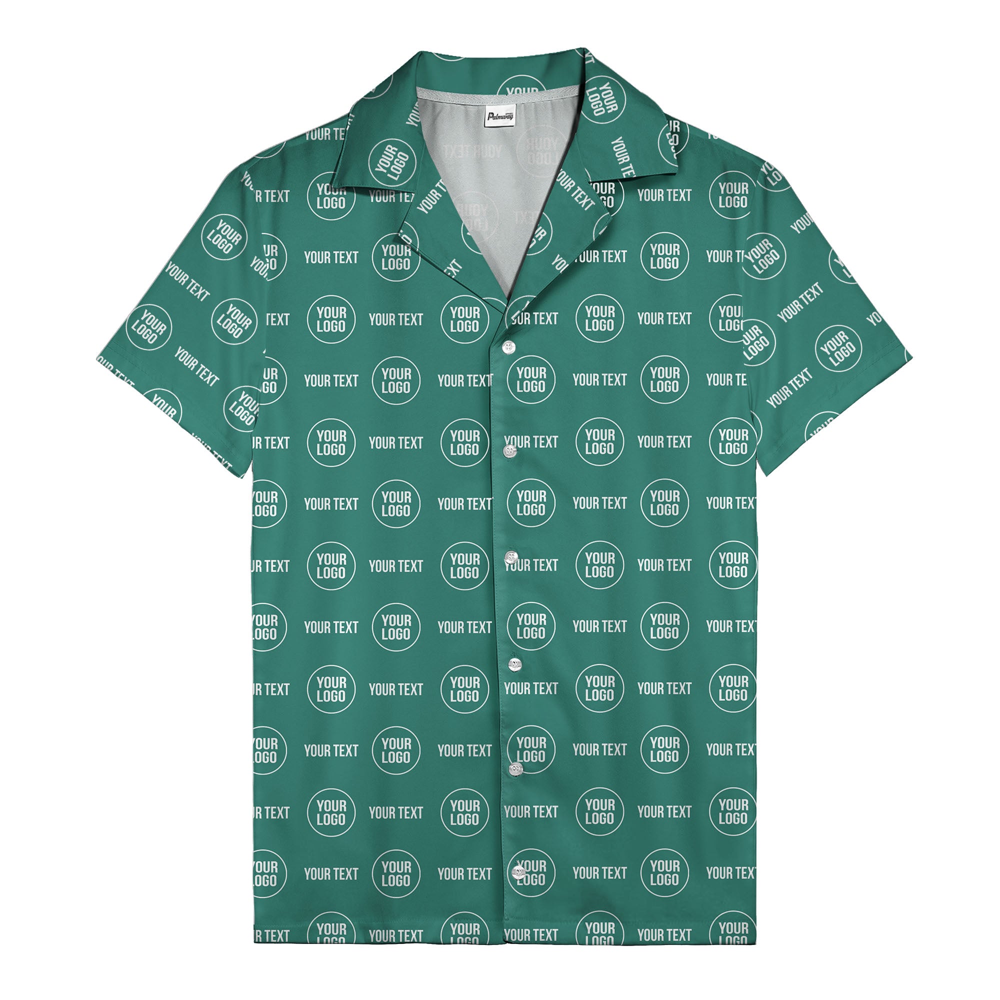 custom logo & text repeat pattern black hawaiian shirt for men