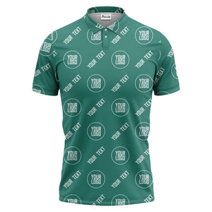 custom logo & text repeat pattern black personalized polo shirt for men