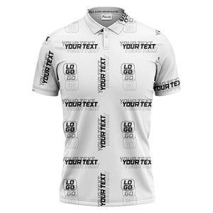 custom logo & text repeat pattern black polo shirt for men