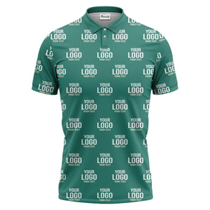 custom logo & text repeat pattern black white gold polo shirt