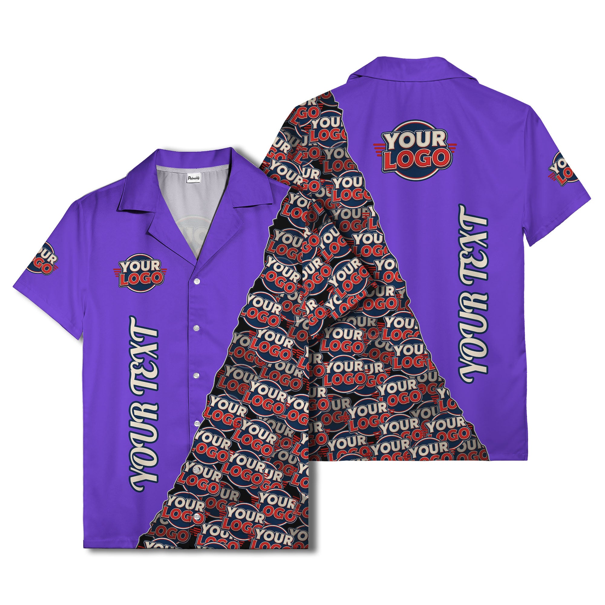 custom logo & vertical text repeat pattern hawaiian shirt