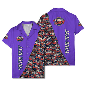 custom logo & vertical text repeat pattern hawaiian shirt