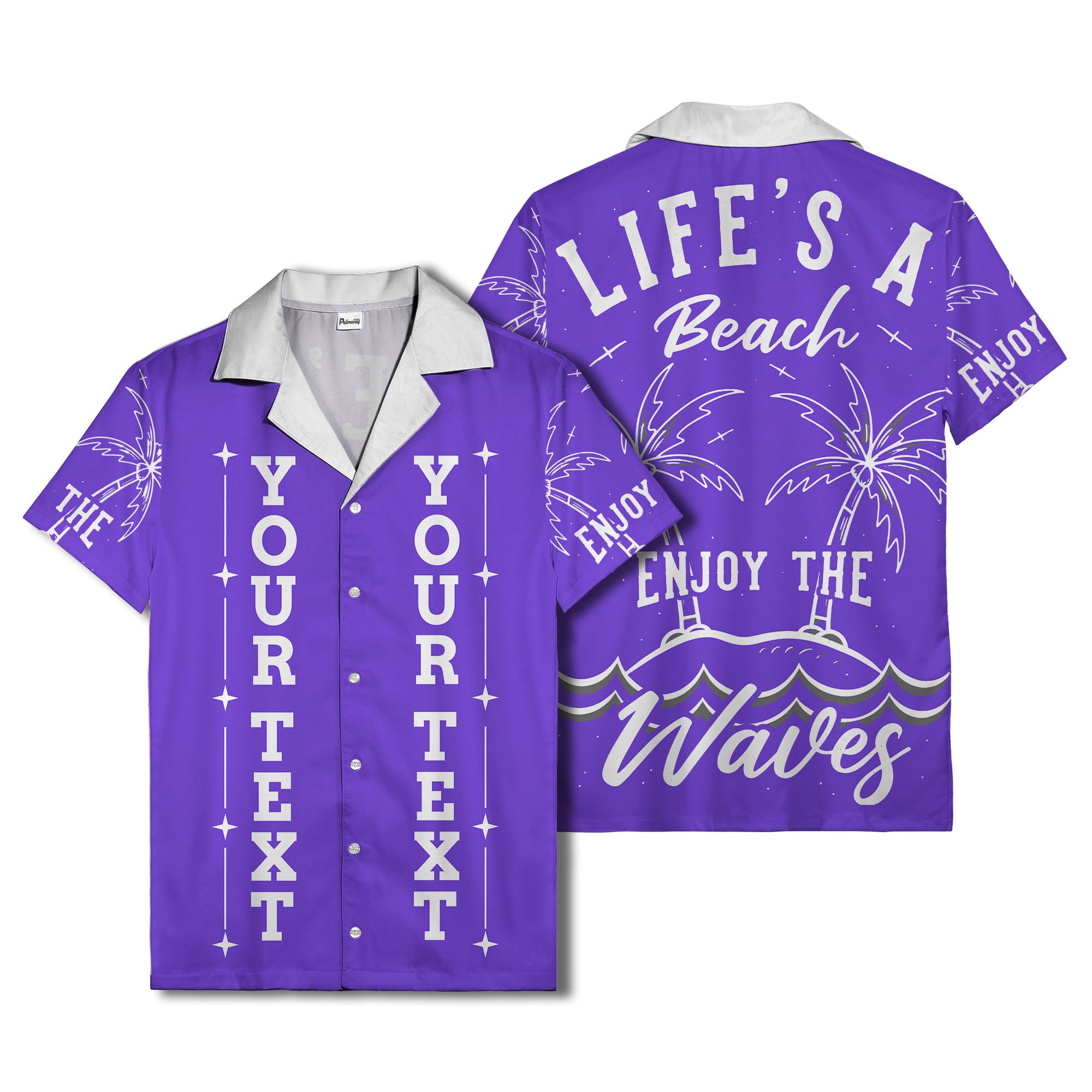customizable text palm trees & stars graphic hawaiian shirt for men