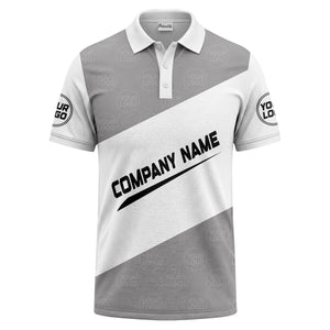 diagonal stripe monogram logo gray white black corporate polo shirt
