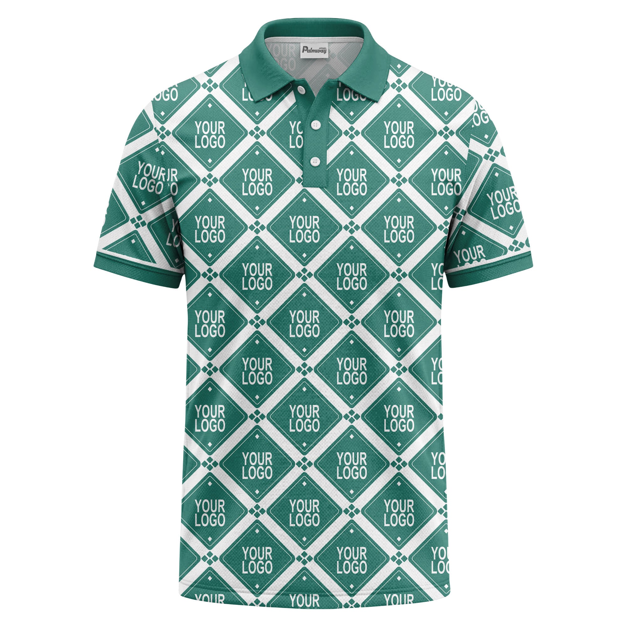 diamond grid logo repeat all over print polo shirt